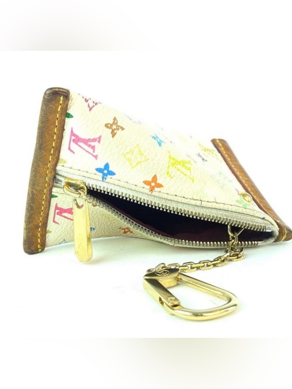 Louis Vuitton White Multicolor Monogram Berlingo Zip Coin Pouch with Brown Trim - Picture 2 of 8